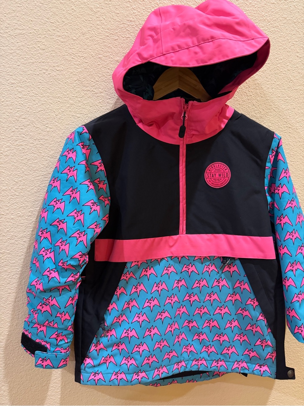 Kids Pink & Teal Hooded Anorak Snowboard Jacket